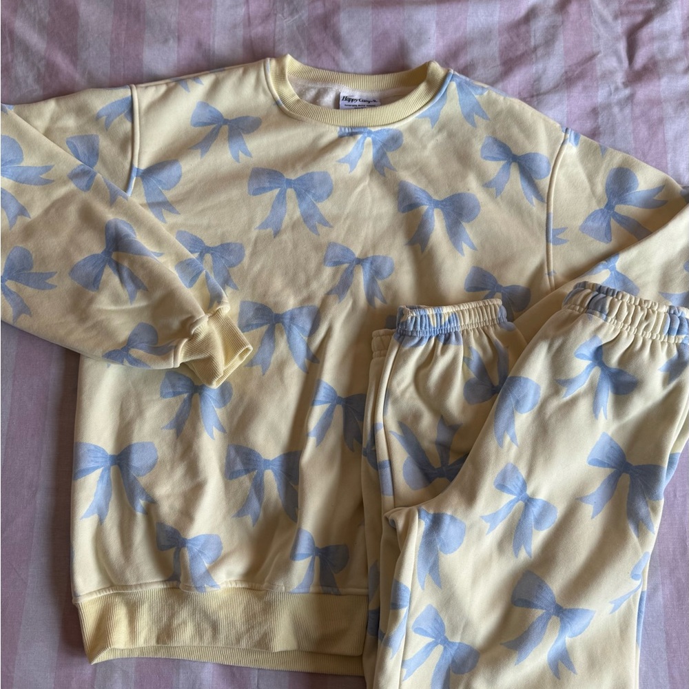 Yellow Bow-Print Women's Lounge Set